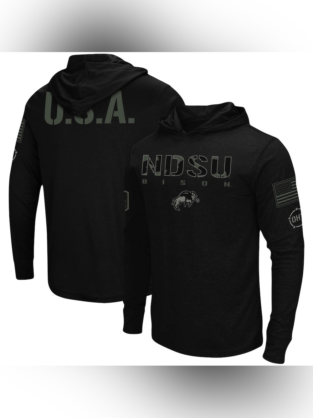 🆕 Colosseum NDSU Bison Men’s XL Black Hooded Long Sleeve T-Shirt BNWT